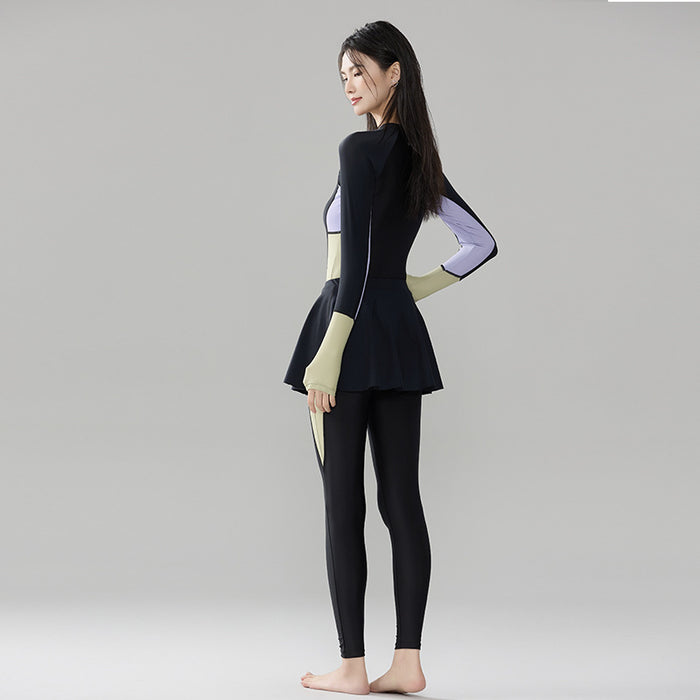 Wholesale Ladies' swimsuit, sun protection, long sleeved pants, one-piece conservative hot spring swimsuit