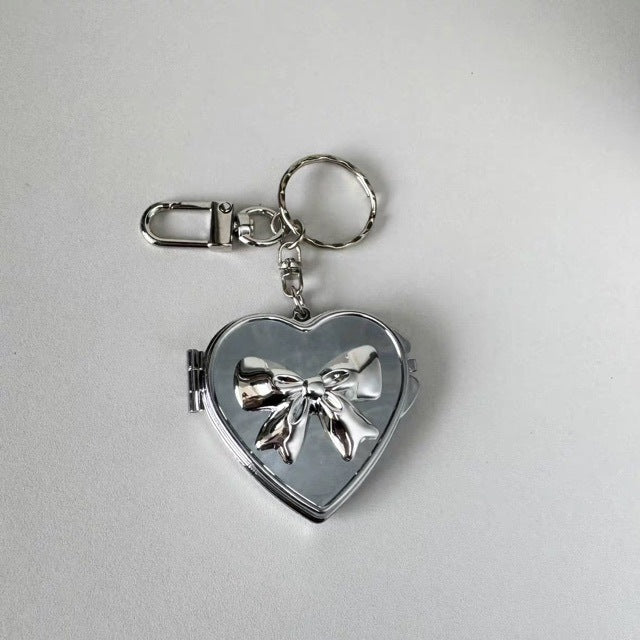 Wholesale  Niche silver Bow Love Mirror Keychain