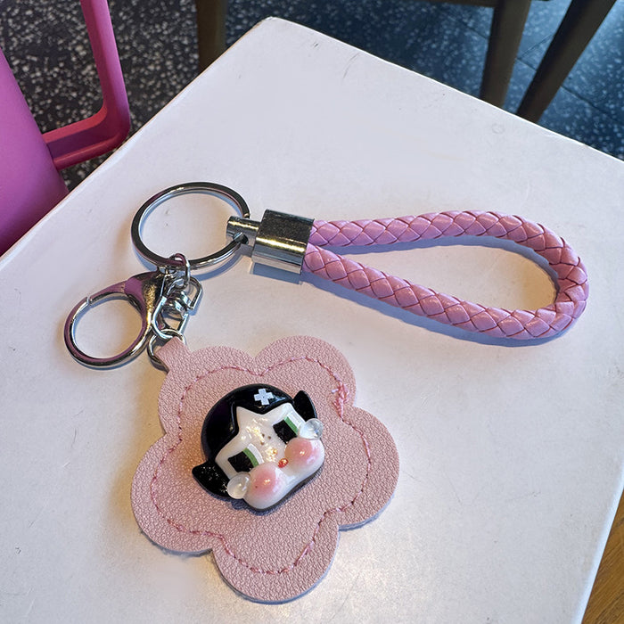 Wholesale Flower Portable Small Mirror Hanging Keychain Integrated Protective Cover