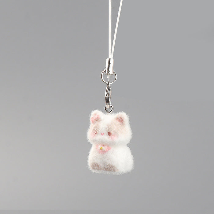 Wholesale Cartoon cute flocked 3D resin cat keychain bag charm