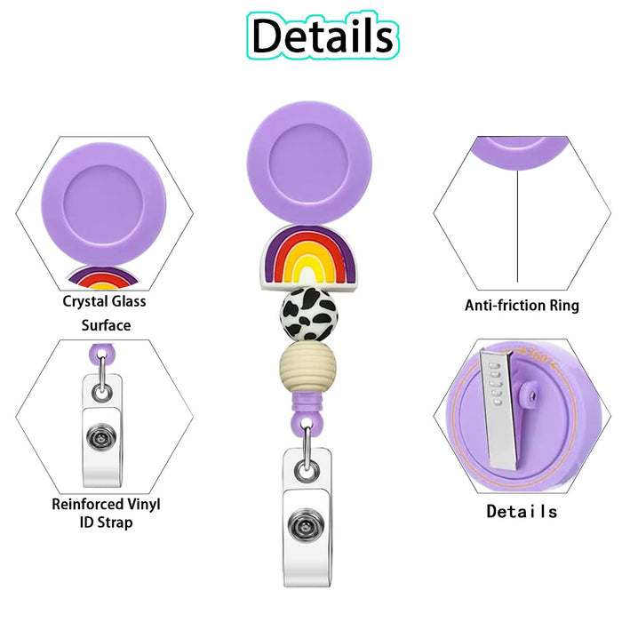 Wholesale Rainbow Silicone Beads ABS Retractable Keychains JDC-KC-QiDing017