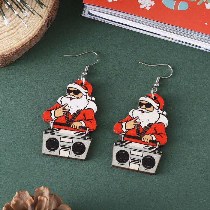 Wholesale Christmas Santa Pendant Earrings Wooden Double-sided Earrings Christmas
