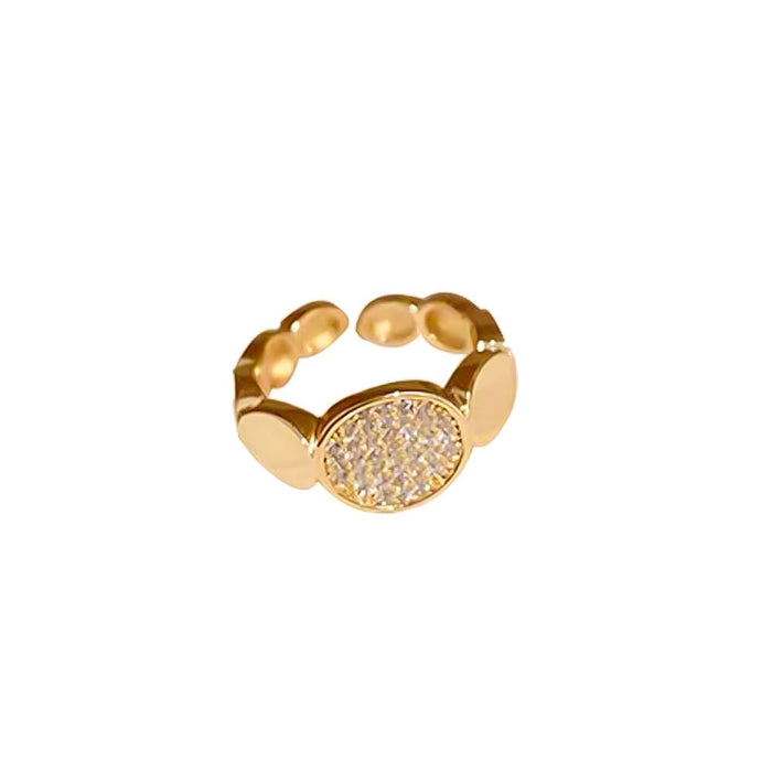 Wholesale Real Gold Electroplated Design Geometric Diamond Round Bead Ring Female Cold Style Open Ring JDC-RS-LG004