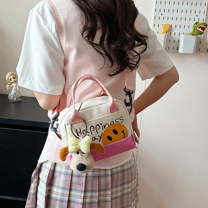 Wholesale Cute smiling face backpack for travel and commuting, hand-held canvas bag