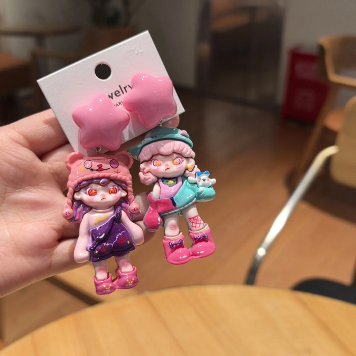 Wholesale Cute cartoon girl original handmade niche design silver needle earrings