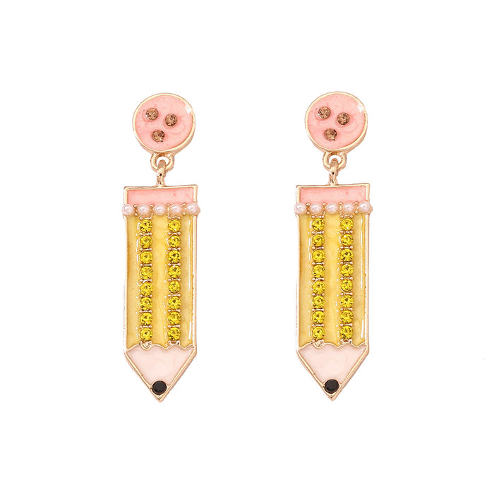Wholesale enamel pencil women's jewelry cute girl's opening season pen shape earrings