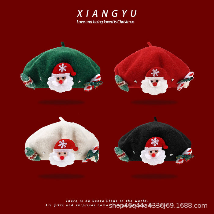 Wholesale Autumn and Winter Christmas Family Beret Sweet Kidsren' s Painter Hat Cute Versatile Warm Wool Red Hat for Girls