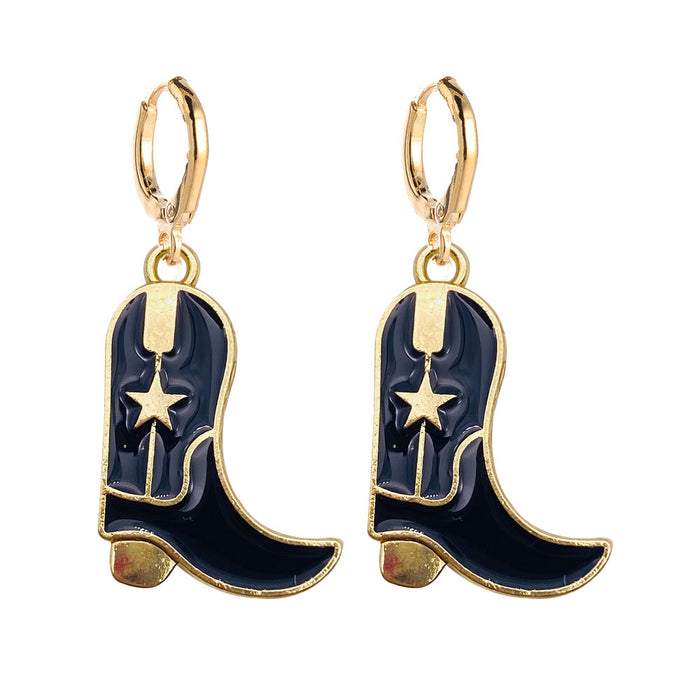 Wholesale New Retro Cowboy Boots, Earrings Fashionable Hats Alloy Drip Oil Pendants Earrings Accessories JDC-ES-YaChen003