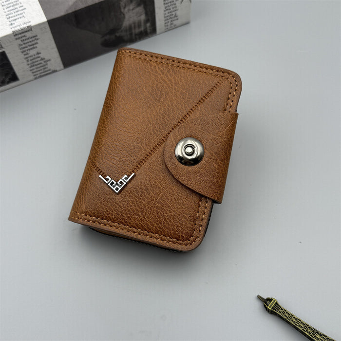 Wholesale PU Men' s Wallet - Car ing Line Large Capacity Solid Black MOQ≥2