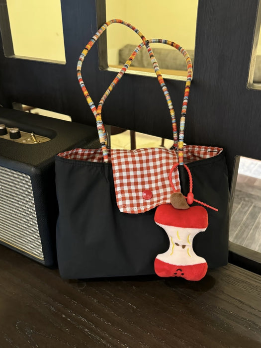 Wholesale Denim Portable Small Storage Bag Underarm Bag Black Plaid Shoulder Bag