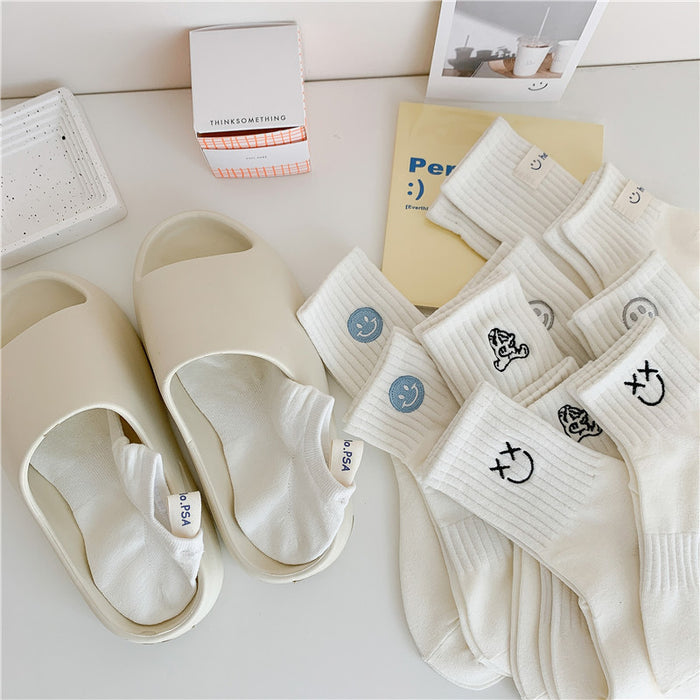 Wholesale Socks Embroidered Smiling Face Middle Socks Sports Long Socks
