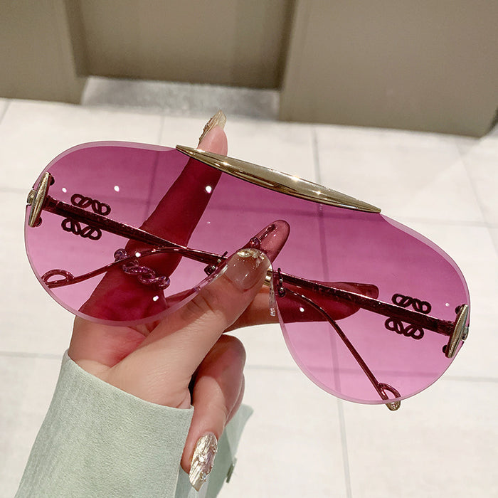 Wholesale Frameless sunglasses, personalized one-piece large frame, fashionable and high-end sunglasses