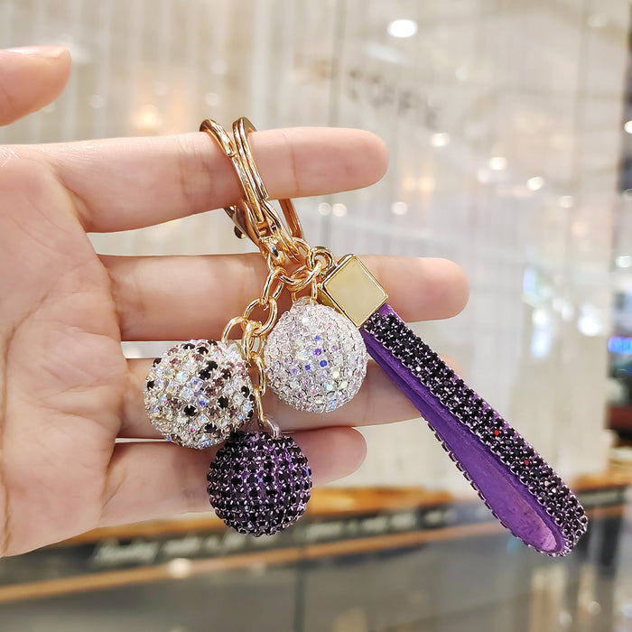 Wholesale Diamond-studded round ball pendant accessory  colorful rhinestone couple bag charm keychain