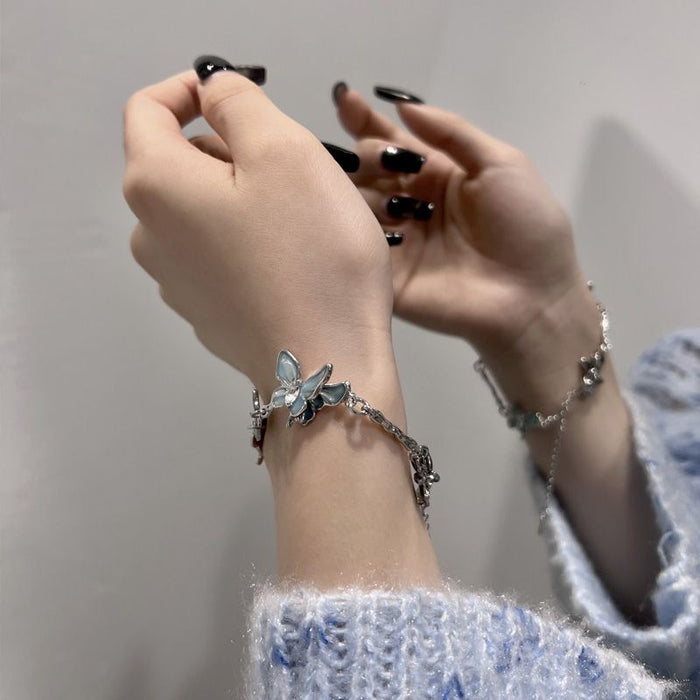 Wholesale Blue Butterfly Moonstone Splicing Necklace Neck Chain Feel Clavicle Chain Light Luxury Niche Neck Chain Accessories