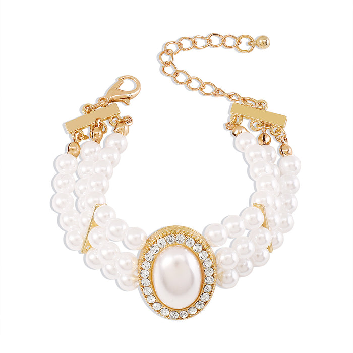 Wholesale  Imitation Pearl Rhinestone Resin Beaded Cold Style Bracelet