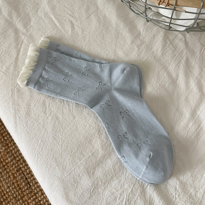 Wholesale Socks, children's thin bow, mid tube socks, versatile lace pile socks, cotton socks