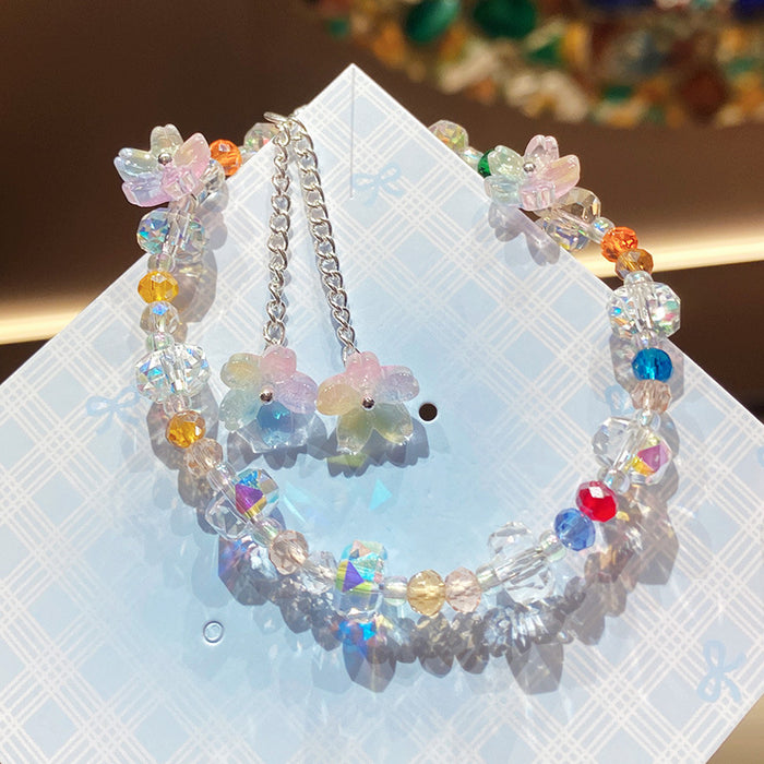 Wholesale Pink Flower Imitation Crystal Bracelet Stylish Gift Jewelry Accessory MOQ≥3