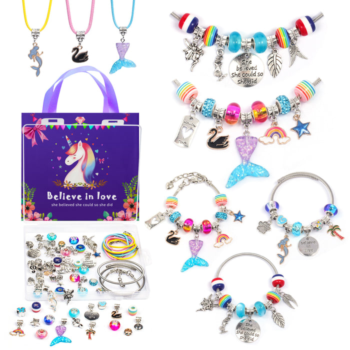 Wholesale Cute Cartoon Unicorn Crystal diy Children's Jewelry Women's Gift Bracelet Set