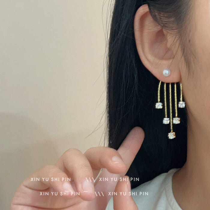 Wholesale Airflow Su Crystal Zircon Earrings, detachable with silver needles, temperament chain, long earrings