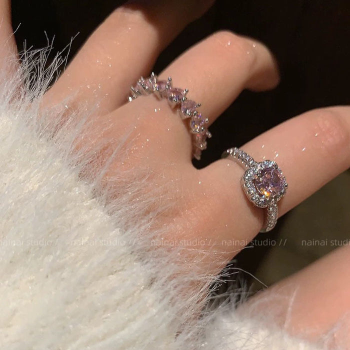 Wholesale Ring zircon inlaid with diamonds, high-end feel, light luxury, open mouth index finger ring, diamond lined heart-shaped layered ring