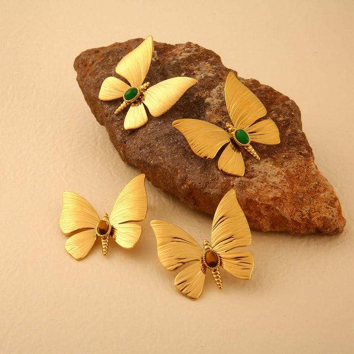 Wholesale Original Design: Stainless Steel Dragonfly Earrings Set with Natural Stone, Fashionable and Personalized