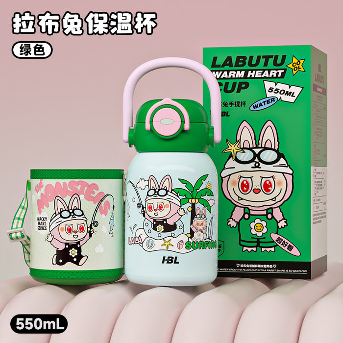 Wholesale New 316 Stainless Steel Cartoon Children' s Thermos Cup with Double Drinking Straw,  Cute Student Portable Cup with Handle