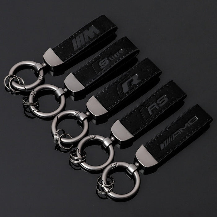 Wholesale Suede car logo keychain, steel stamp, Audi Volkswagen keychain, hanging accessory