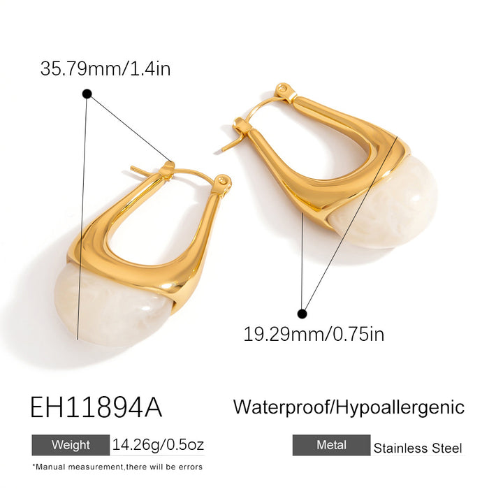 Wholesale Stainless Steel Earrings European and American Hot-Selling U-Shaped Water Drop Retro Earrings Fashionable Small C-Shaped Contrasting Color Ball Earrings