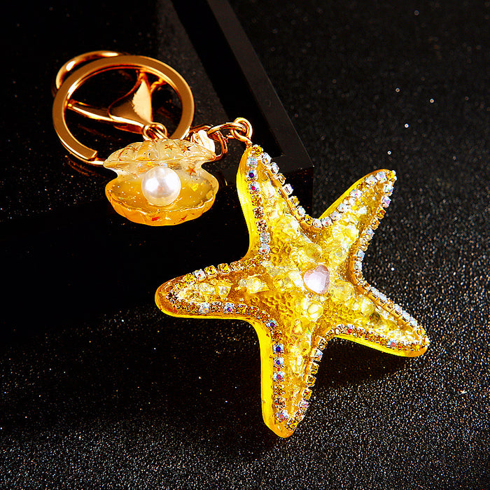 Wholesale Pearl Shell Sea Star Car Keychain Pendant Metal Keychain Gift