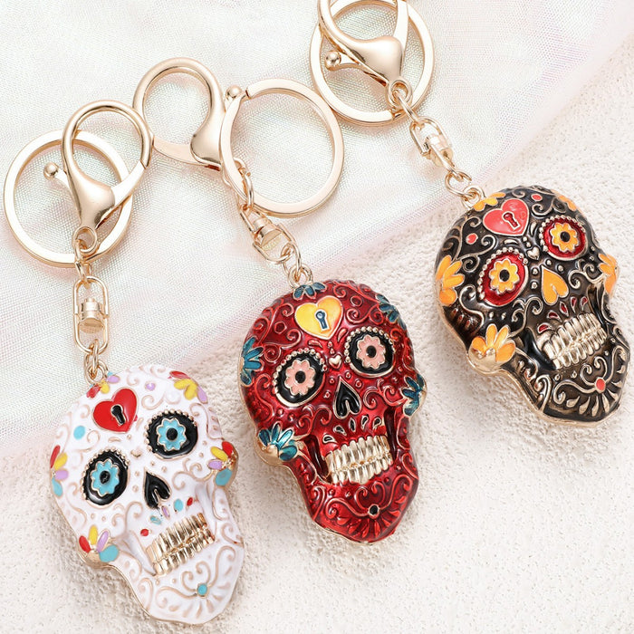 Wholesale Zinc Alloy Enamel Keychain with Mandala Skull Design Trendy Car Key Accessory for Gift Boutique