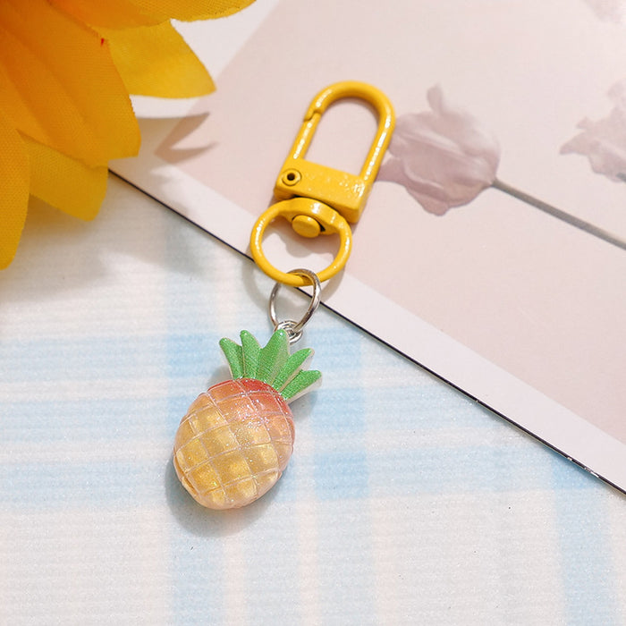Wholesale Resin Fruit Keychain Trendy Pink Dragon Fruit Strawberry Key Ring Cute Backpack Pendant MOQ≥2