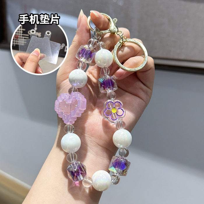 Wholesale Creative and Cute Love Bead Chain Keychain Colorful Bead Chain Phone Chain Pendant Wrist Anti Loss Pendant