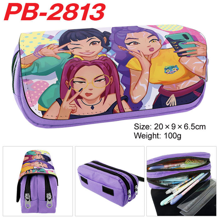 Wholesale Kpop pu full color cartoon student pencil case stationery box