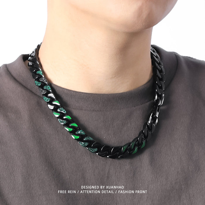 Wholesale 2pcs Black Green Patch Thick Cuban Necklace JDC-NE-XuanHao001