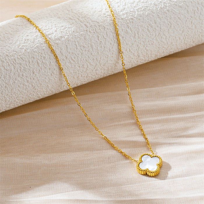 Wholesale Non fading double-sided four leaf clover titanium steel necklace with high-end feel, light luxury collarbone chain accessories and ornaments