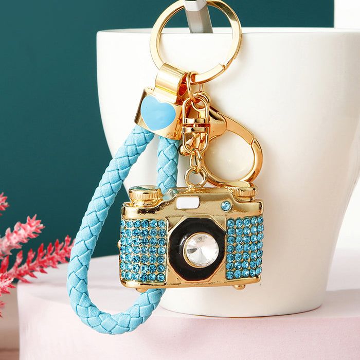 Wholesale Crystal rhinestone camera car keychain cute creative pendant keychain ring