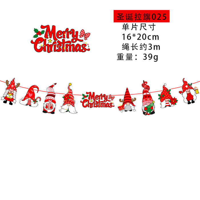 Wholesale Christmas Decorations Christmas Pull Flag Hanging Flag Holiday Banner Party Decoration Paper Cartoon Christmas Pull Flower String Flag