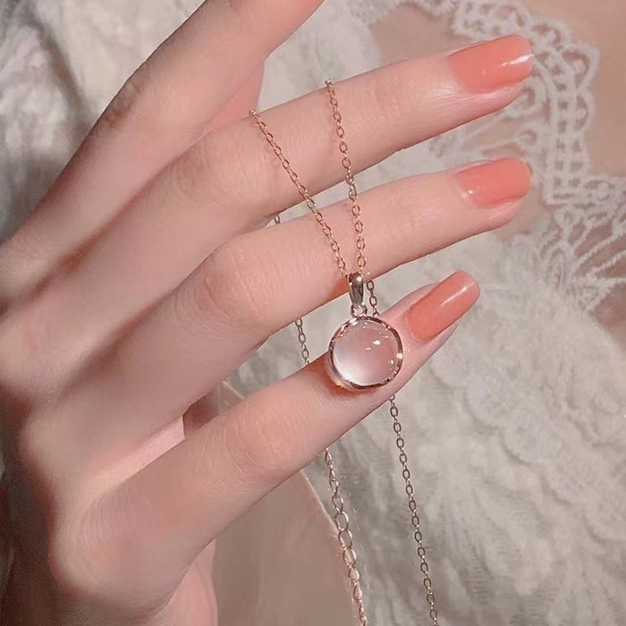 Wholesale 925 Silver Plated White Chalcedony Necklace Women's Pink Crystal Pendant Women's Clavicle Chain