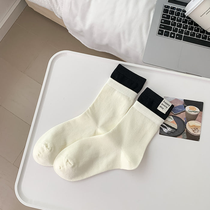 Wholesale Socks, cotton socks, mid tube socks, heart-shaped embroidered pile socks, double ribbed spliced long socks, anti odor boneless cotton socks