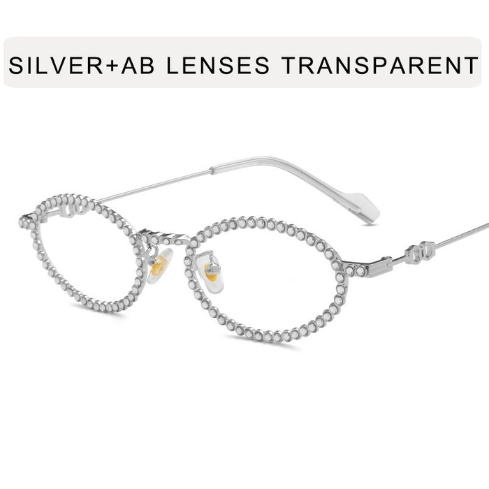 Wholesale Full diamond oval frame sunglasses for high-end photography, diamond studded sunglasses