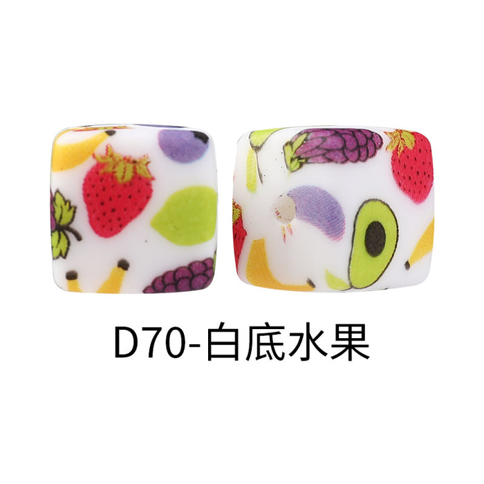 Wholesale Random 100pcs Watermark cube silicone beads jewelry beaded bracelet accessories square printed silicone beads