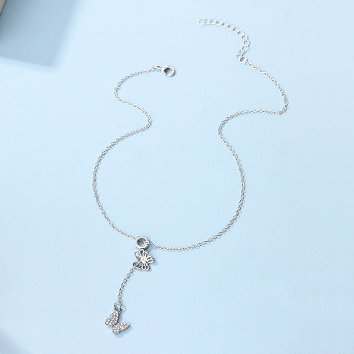 Wholesale Fashion jewelry, diamond studded necklace, versatile alloy butterfly pendant, simple chain accessory