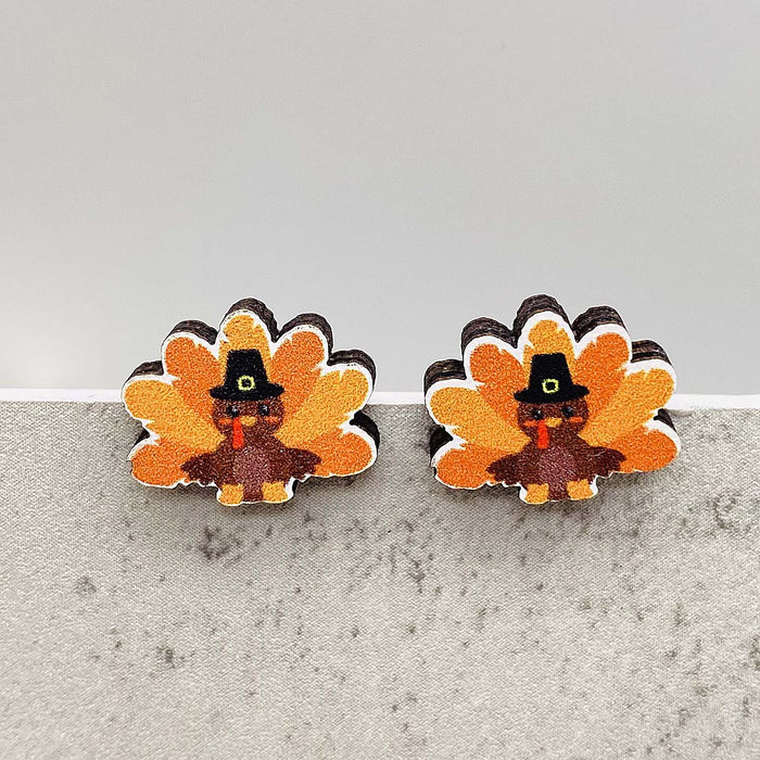 Wholesale Autumn Thanksgiving Earrings Maple Leaf Pumpkin Dwarf Wooden Earrings