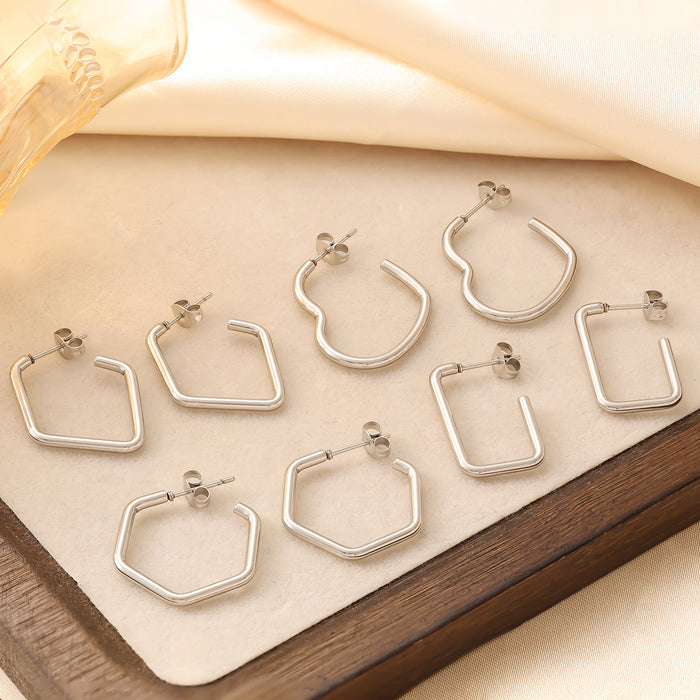 Wholesale Fashionable geometric stainless steel earrings, simple and fashionable hexagonal titanium steel earrings