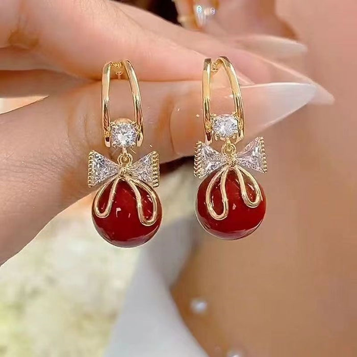 Wholesale Bow Sparkling Diamond Pearl Earrings