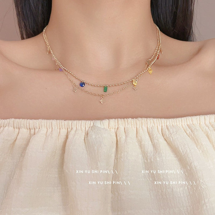 Wholesale Light luxury sparkling diamond water droplet fringe necklace, niche design, high-end temperament, versatile butterfly pendant, collarbone chain