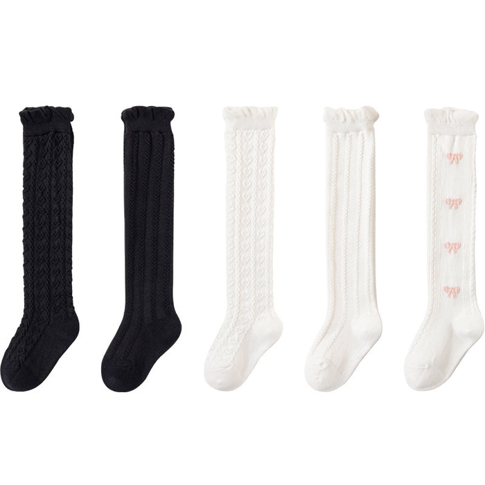 Wholesale girls' socks stockings Style Bubble mouth black and white calf socks for middle and big children stockings