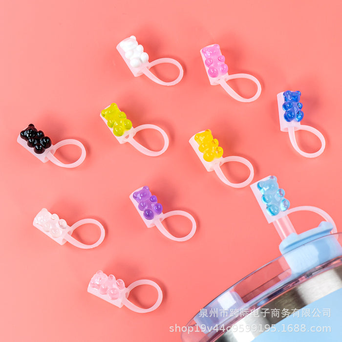 Wholesale Acrylic crystal transparent silicone straw cap, straw cover, straw clip, silicone lid