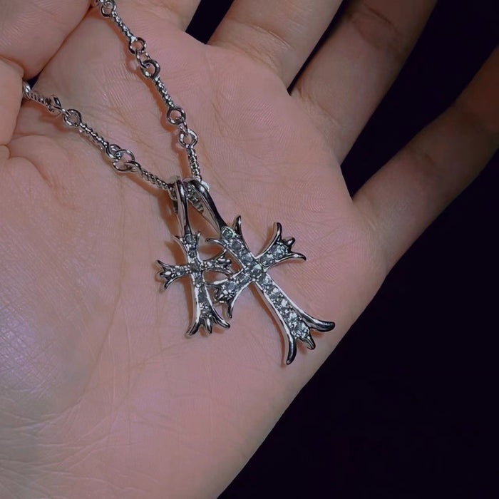 Wholesale Punk style full diamond cross long necklace, light luxury, high-end feeling, collarbone chain temperament, versatile accessories