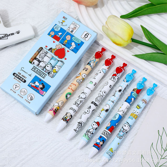Wholesale 6pcs/box Cute cartoon brush pen student cartoon neutral pen quick-drying black pen exam office